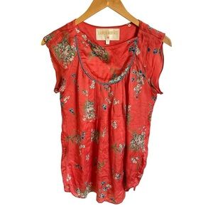 Lauren Moffatt size XS 100% Silk Floral‎ Print Blouse Top Lightweight Scoopneck